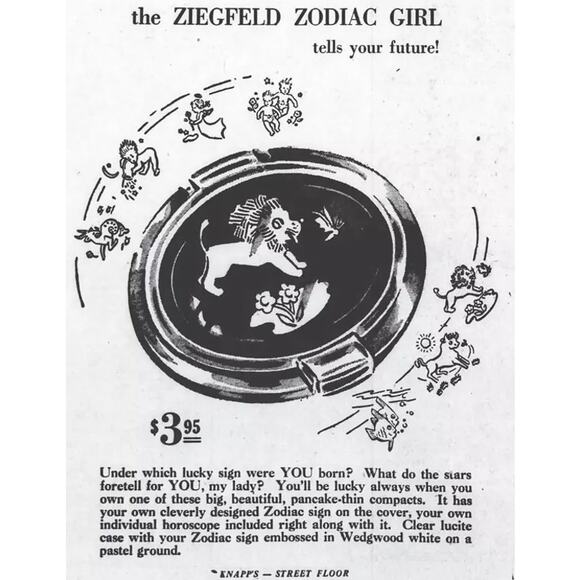 Vintage 1940's ZIEGFELD ZODIAC GIRL Scorpio Powder Compact HUGE - Picture 8 of 9